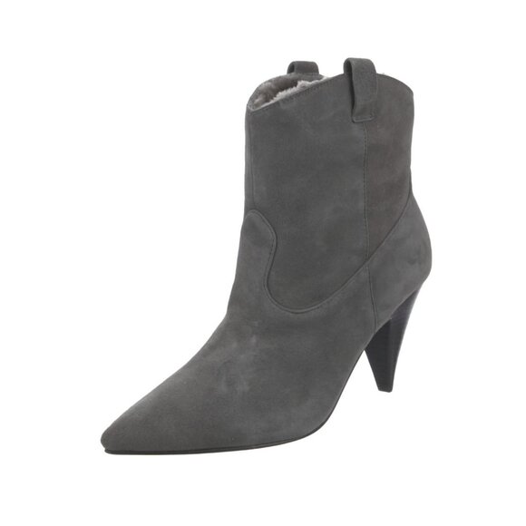 Sigerson Morrison 9.5 Suede Western Ankle Boot Shearling Fur Cone Heel Gray - Picture 6 of 10